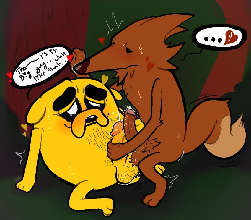 adventure_time canid canine canis domestic_dog duo fox frottage gay hi_res humanoid_genitalia jermaine_the_dog male male/male mammal mr._fox_(adventure_time) saeboof sex text