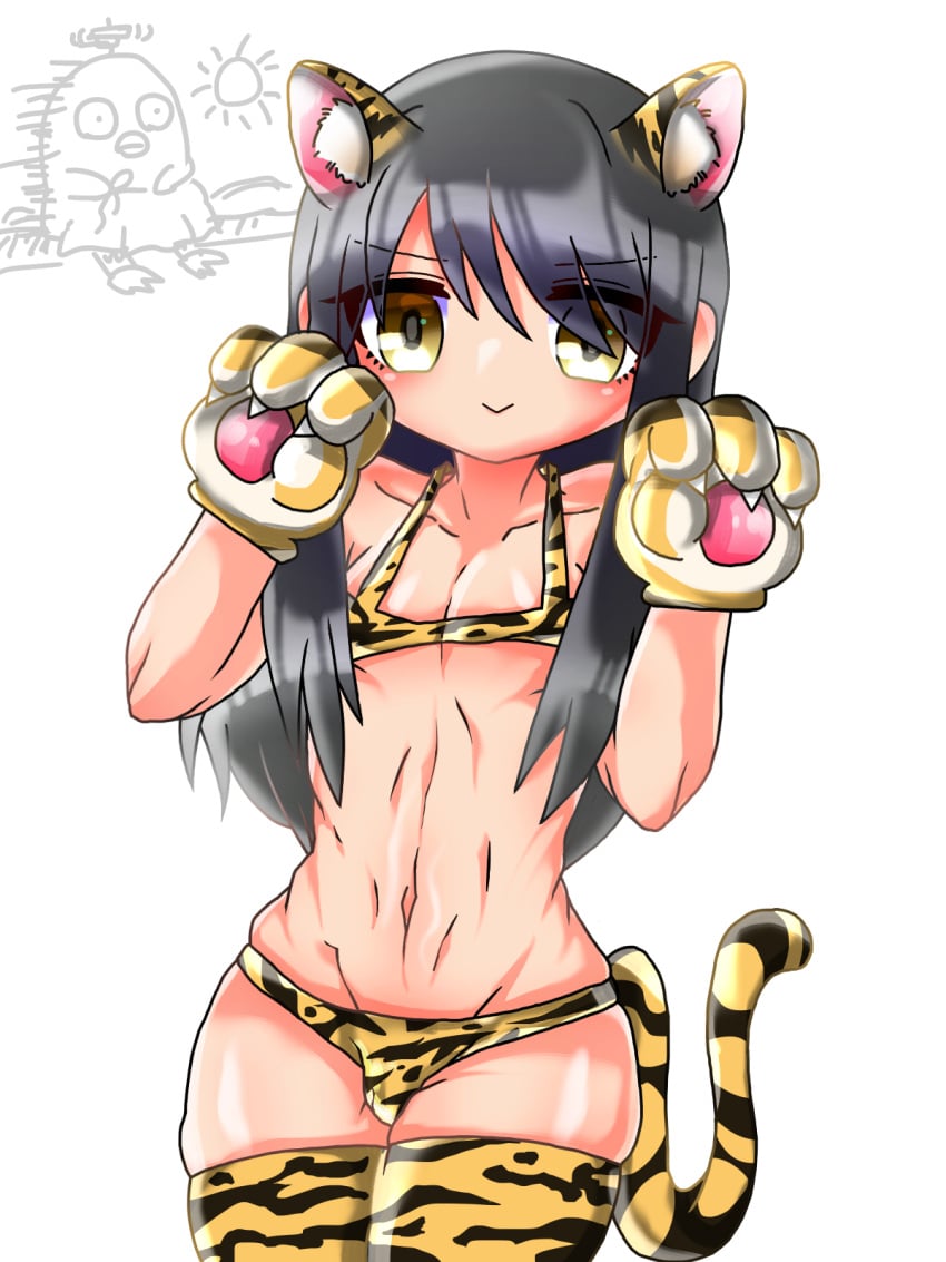 bikini black_hair crossdressing femboy gay gintama girly katsura_kotarou kehiko long_hair long_hair_male male_only solo tiger_ears trap yaoi