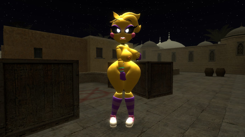 3d big_ass big_breasts boxes covering five_nights_at_freddy's gloves mosque pussy toy_chica_(eroticphobia) toy_chica_(fnaf) yellow_body yellow_hair yellow_skin