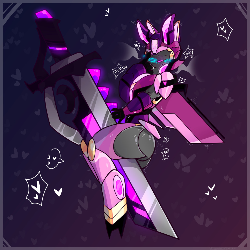 bhornyonmain bunny_ears bunny_girl cybertronian drooling fan_character female grinding robot self_bite self_pleasure solo solo_female sword transformers