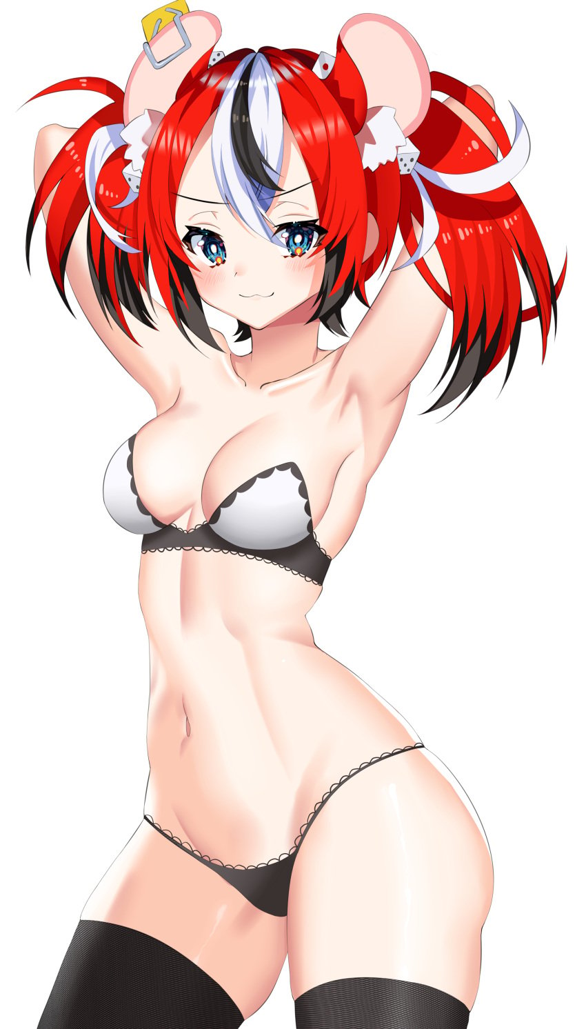 1girls 2d 2d_(artwork) :3 abs absurd_res animal_ears armpits bare_arms bare_midriff bare_shoulders bare_thighs belly_button blue_eyes blush bra cleavage female female_focus female_only fit_female hakos_baelz hololive hololive_english hololive_english_-council- hololive_english_-promise- kaho lingerie looking_at_viewer multicolored_hair panties rat_ears red_hair sideboob solo solo_female solo_focus strapless_bra thighs toned_female underwear virtual_youtuber