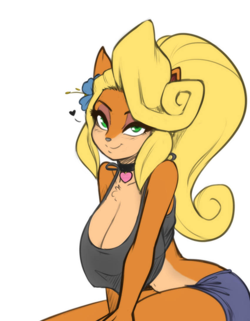 activision anthro blonde_hair breasts cleavage coco_bandicoot crash_(series) edit female female_only fur furry green_eyes large_breasts scorpdk skimpy skimpy_clothes thick_thighs thighs tight_clothing