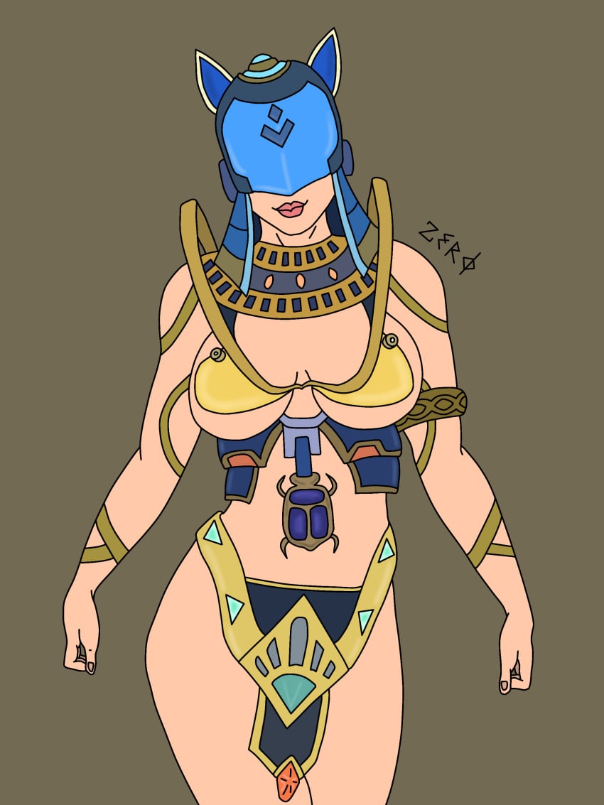 anubis breast_grab breasts egypt egyptian egyptian_clothes egyptian_mythology female female_only free_fire garena human human_only mask masked pase_elite pink_lips pink_lipstick z_girl zzerotic