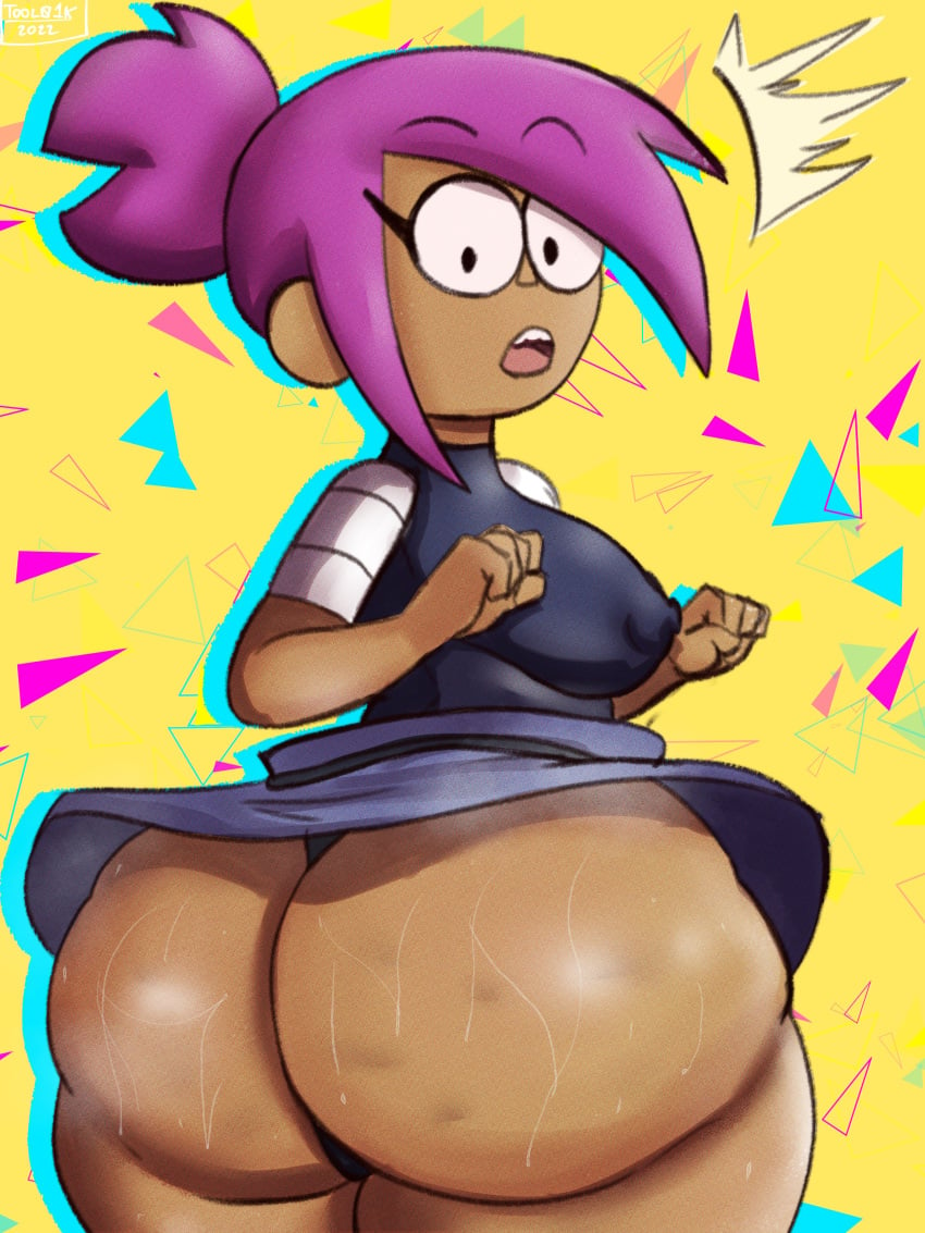 2022 ass big_ass big_breasts big_butt bottom_heavy breasts bubble_ass bubble_butt cartoon_network dark-skinned_female dark_skin enid erect_nipples fat_ass fat_butt female female_focus female_only hair_bun huge_ass huge_butt large_ass large_breasts large_butt looking_at_viewer looking_back narrow_shoulders ok_k.o.!_let's_be_heroes purple_hair sweat sweaty sweaty_ass sweaty_butt thick_ass thick_thighs thighs tool01k upskirt wide_hips yellow_background