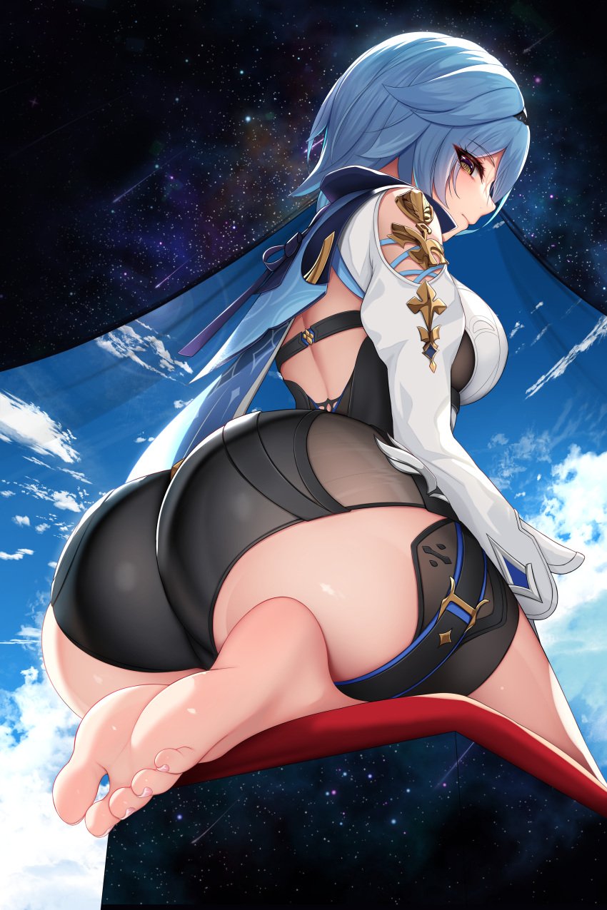 1girls 2022 absurd_res arched_back ass ass_cheeks ass_focus back back_view barefoot big_ass big_breasts big_butt blue_hair blush bodysuit breasts butt_focus cloud damao_yu detailed_background eula_(genshin_impact) feet female foot_fetish genshin_impact hi_res highres huge_ass huge_breasts huge_butt kneeling large_ass large_breasts looking_at_viewer looking_back looking_down on_knees shiny_skin short_hair sideboob sky soles solo starry_sky thick thick_ass thick_thighs thigh_strap thighs tight_clothing toes very_high_resolution yellow_eyes