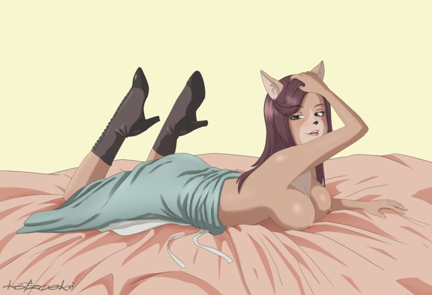 1girls arthricia breasts cat_ears female female_only furry high_heel_boots katzueki long_hair nipples rick_and_morty solo