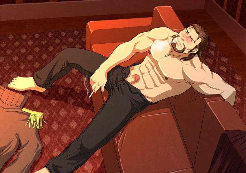 bara blush clothing cum_on_body dilf male male_only radi_jaeger smoking tagme valkyria_chronicles zelo-lee