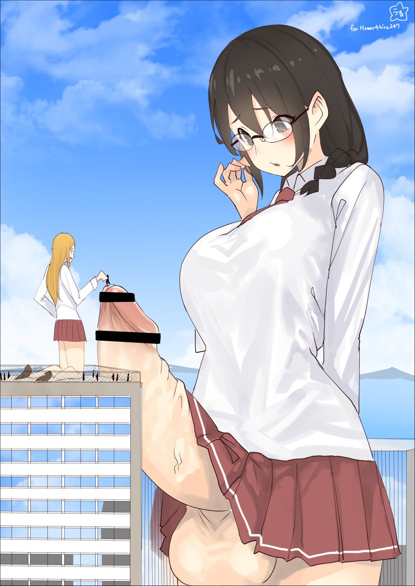 1futa 1girls balls big_balls big_penis building censored city clothed clothing cock_vore duo duo_focus erect_penis erection extreme_micro female futa_giantess futa_with_female futanari giant_couple giant_futanari giantess glasses huge_balls huge_cock human imminent_vore ineffective_clothing ineffective_skirt kaiju light-skinned_female light-skinned_futanari light_skin macro macro_futa micro micro_female micro_on_macro micro_on_penis mostly_clothed pale_skin penis size_difference skirt standing testicles uru_(uru0000) vore