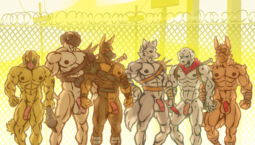 6boys angry anthro balls belt biceps canid canine canis casual_nudity clenched_fists dalmatian deltoids determination determined dobermann domestic_dog flaccid fur genitals german_shepherd group herding_dog hi_res holding_object holding_weapon husky invalid_tag looking_at_viewer male male/male male_only mammal mastiff molosser muscular muscular_anthro muscular_male muzzle_(object) nipples nordic_sled_dog outside pastoral_dog pecs penis pinscher pubes quads sex shoulder_pads spitz standing standing_sex standing_tough tderek99 weapon