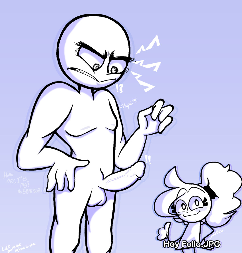/v/ /v/-tan /v/_mod 4chan balls dick erection fanart female humanoid humanoid_penis lmao male meme motoanexo penis sofia_nuez spanish_text testicles