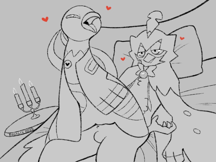 2025 2d_animation 4:3 animated anthro balls bed bedroom bedroom_eyes breath chandelier decidueye dominant dominant_female duo feet female frame_by_frame furniture generation_2_pokemon generation_7_pokemon genitals heart_symbol humping line_art looking_at_another looking_at_partner looking_back looking_pleasured lying lying_on_bed male male/female mokai_(emblem) narrowed_eyes nintendo on_back on_bed on_bottom on_top panting penis pokemon pokemon_(species) reverse_cowgirl_position rozalid seductive sex short_playtime talons toes wings xatu xi_(emblem)