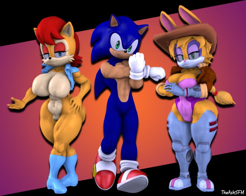 3d 3d_(artwork) anthro archie_comics bunnie_rabbot chipmunk cleavage female hedgehog huge_breasts male rabbit sally_acorn sonic_(series) sonic_the_hedgehog sonic_the_hedgehog_(archie) sonic_the_hedgehog_(comics) sonic_the_hedgehog_(series) theashsfm trio