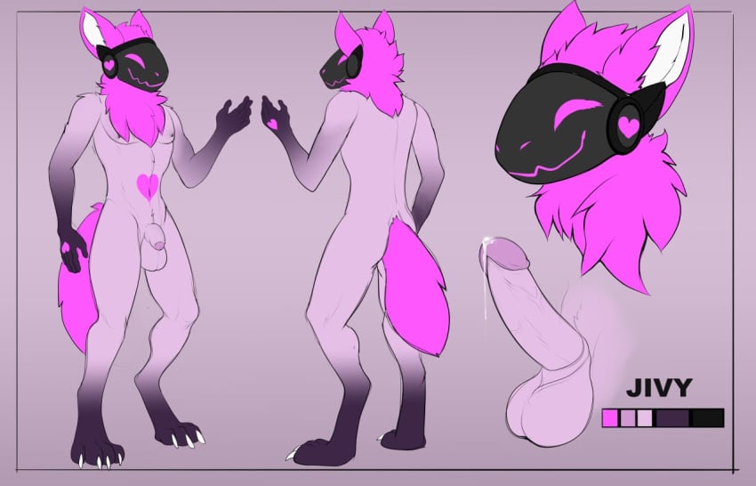 14:9 anthro black_visor blaker claws color_swatch fur genitals heart jivy machine male male_only model_sheet penis pink_balls pink_body pink_ears pink_eyes pink_fur pink_heart pink_mouth pink_nose pink_penis pink_tail protogen solo white_claws