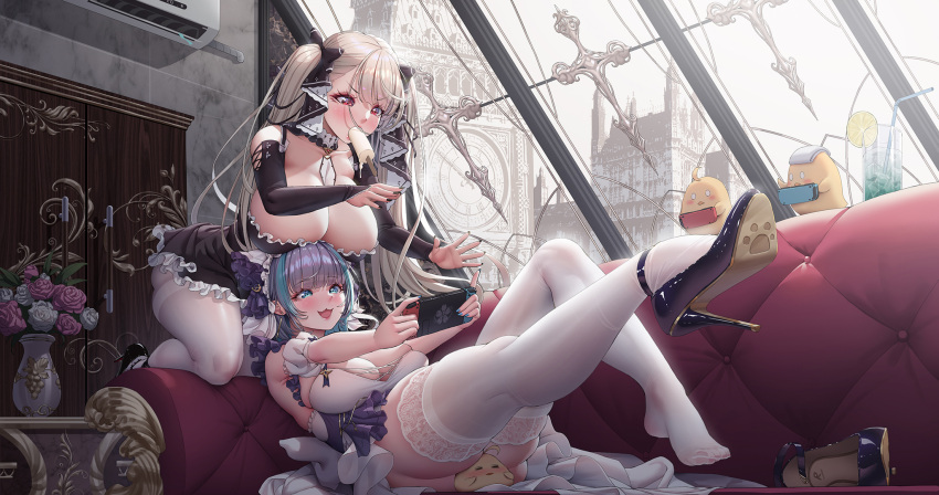 2girls azur_lane big_breasts cat_ears cheshire_(azur_lane) formidable_(azur_lane) nintendo_switch rhasta ship tagme thick_ass thick_thighs