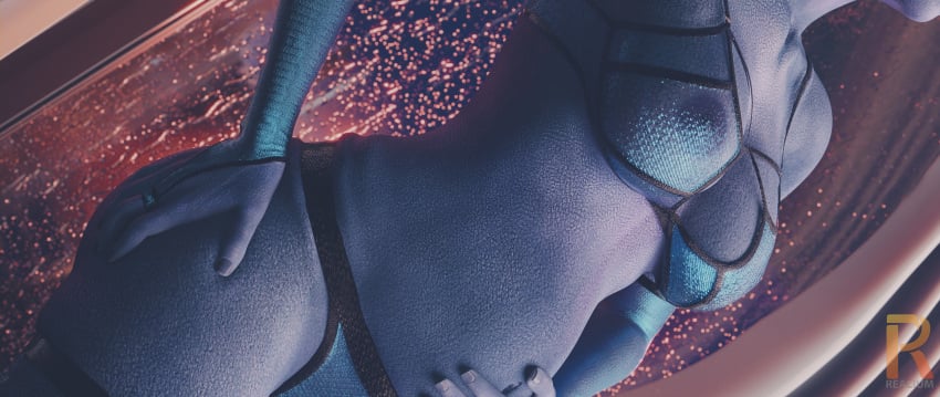 3d alien alien_girl areola areolae asari athletic_female big_breasts blue_skin bra breasts female female_only gloves liara_t&#039;soni lingerie mass_effect nipples paragon pregnant pregnant_belly pregnant_female realium3d sheer stockings underwear