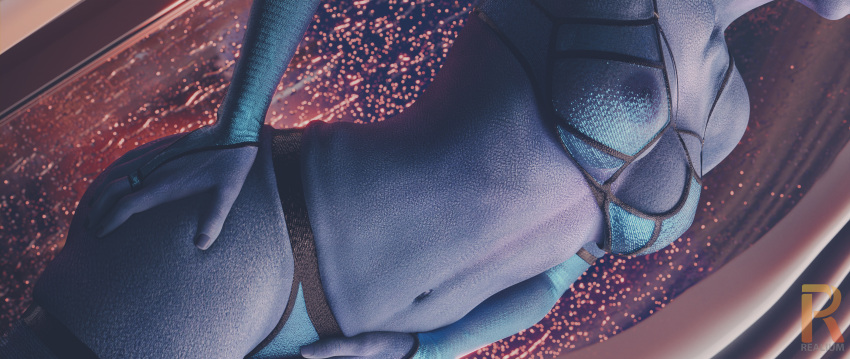 3d alien alien_girl areola areolae asari athletic_female big_breasts blue_skin bra breasts female female_only gloves liara_t'soni lingerie mass_effect nipples paragon realium3d sheer stockings underwear