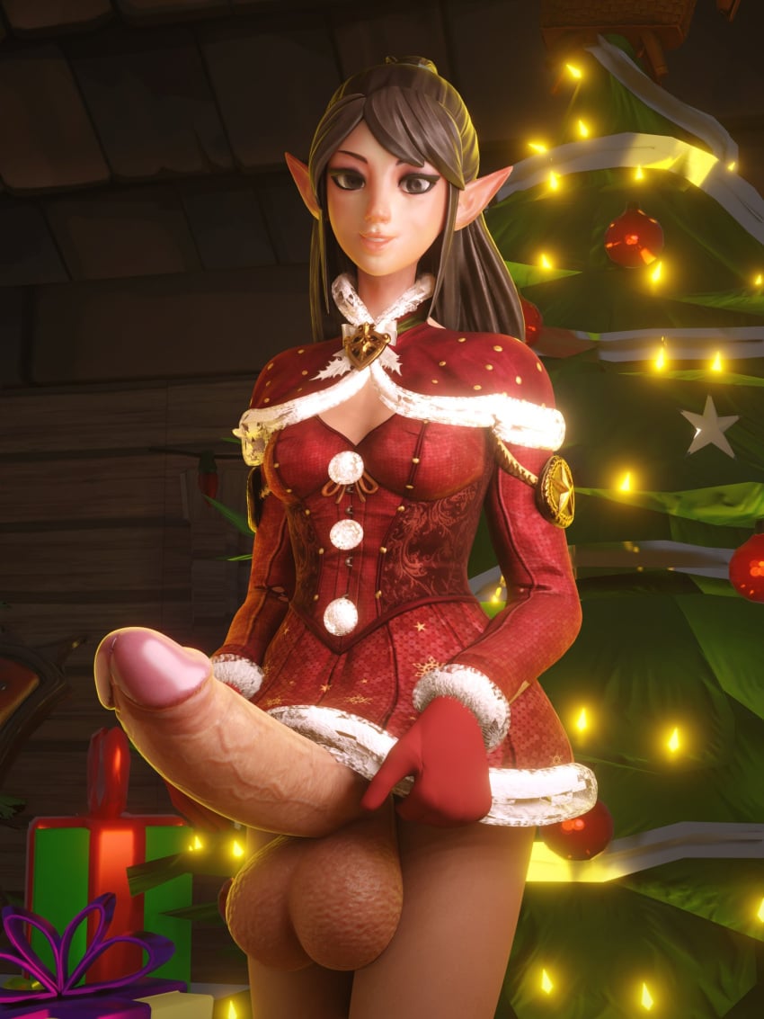 3d alexavlewd christmas futanari huge_penis large_testicles long_hair paladins veiny_penis ying_(paladins)