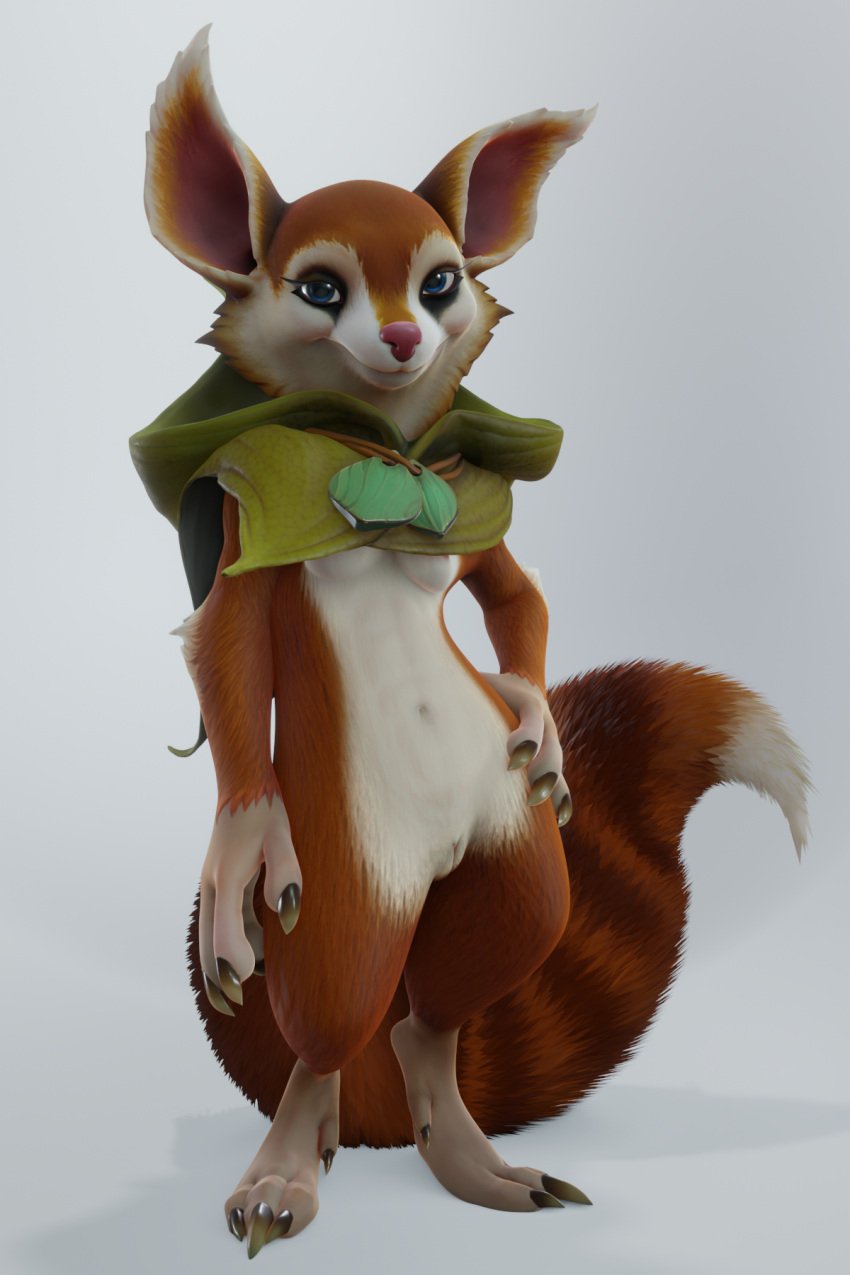 2:3 3d anthro cape clothing dota dota_2 female genitals hi_res hoodwink_(dota) hybrid mammal pussy rodent sciurid solo tail_motion tailwag tree_squirrel video_games vlad-lox