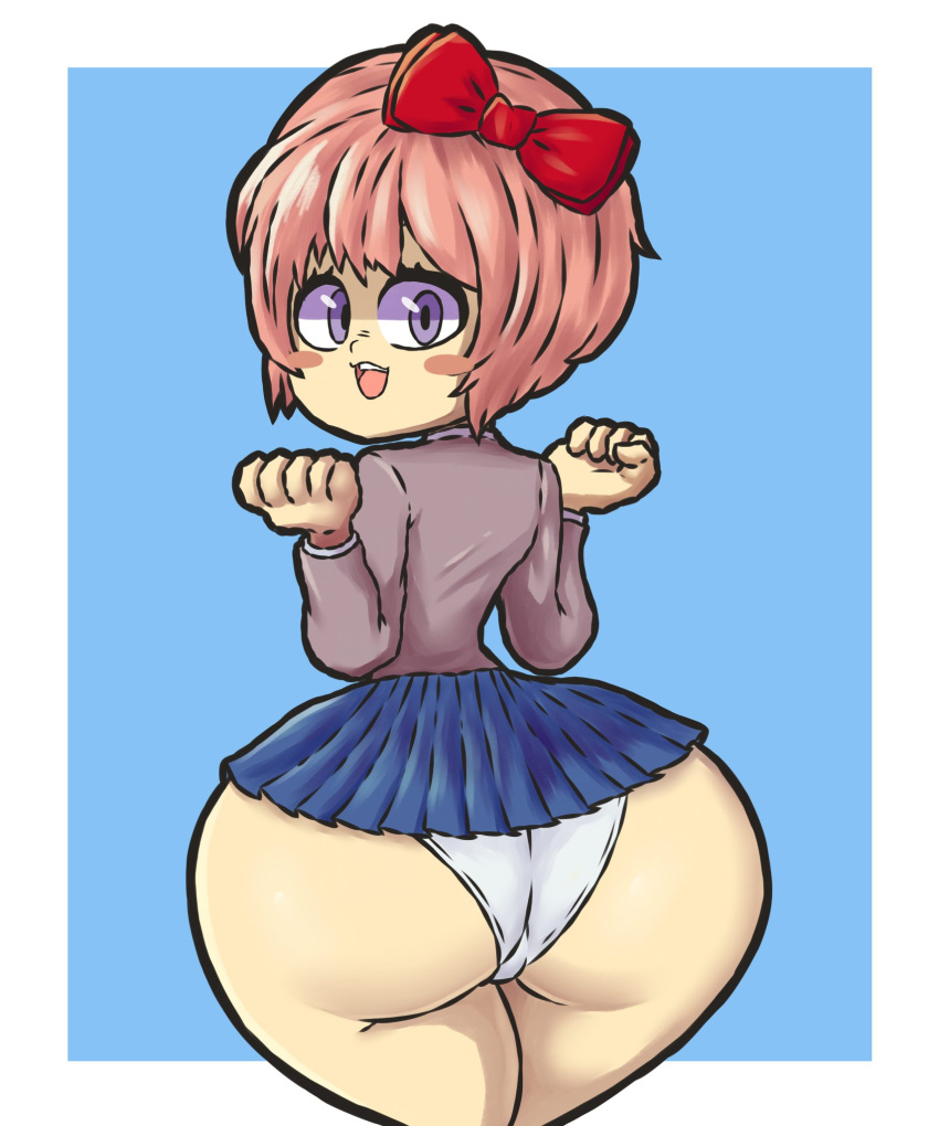 :d big_ass blue_hair doki_doki_literature_club female hairbow huge_ass just_sayori lotikmac sayori_(doki_doki_literature_club) skirt small_breasts small_waist smile wide_hips