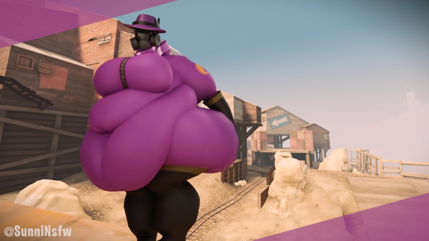 1girls 3d big_ass big_belly big_breasts blender fat fat_female fempyro obese purple_suit pyro_(team_fortress_2) self_upload sunninsfw team_fortress_2 voluptuous