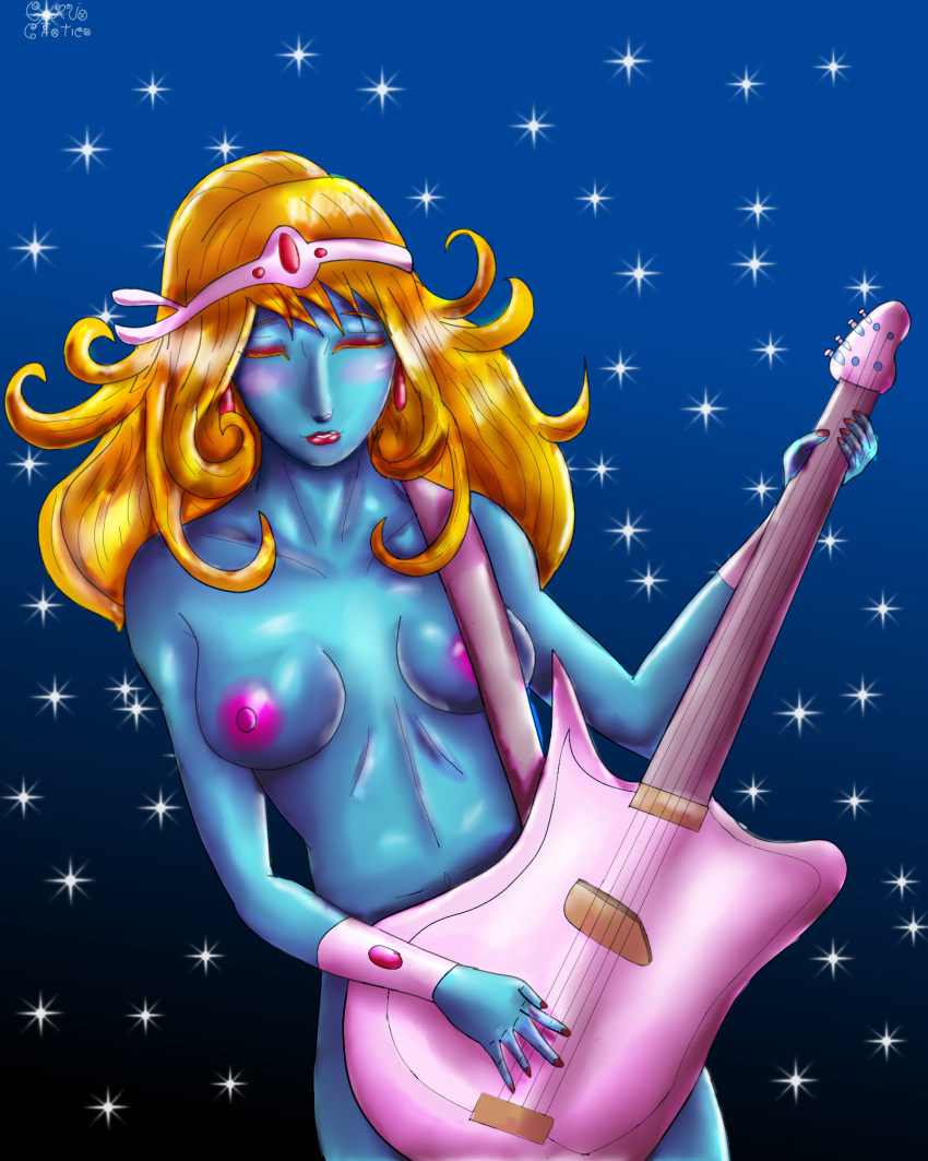 1girls alien_girl blue_body blue_girl blue_skin casual_nudity corvo_caotico daft_punk female guitar interstella_5555 leijiverse solo stella_(interstella_5555)