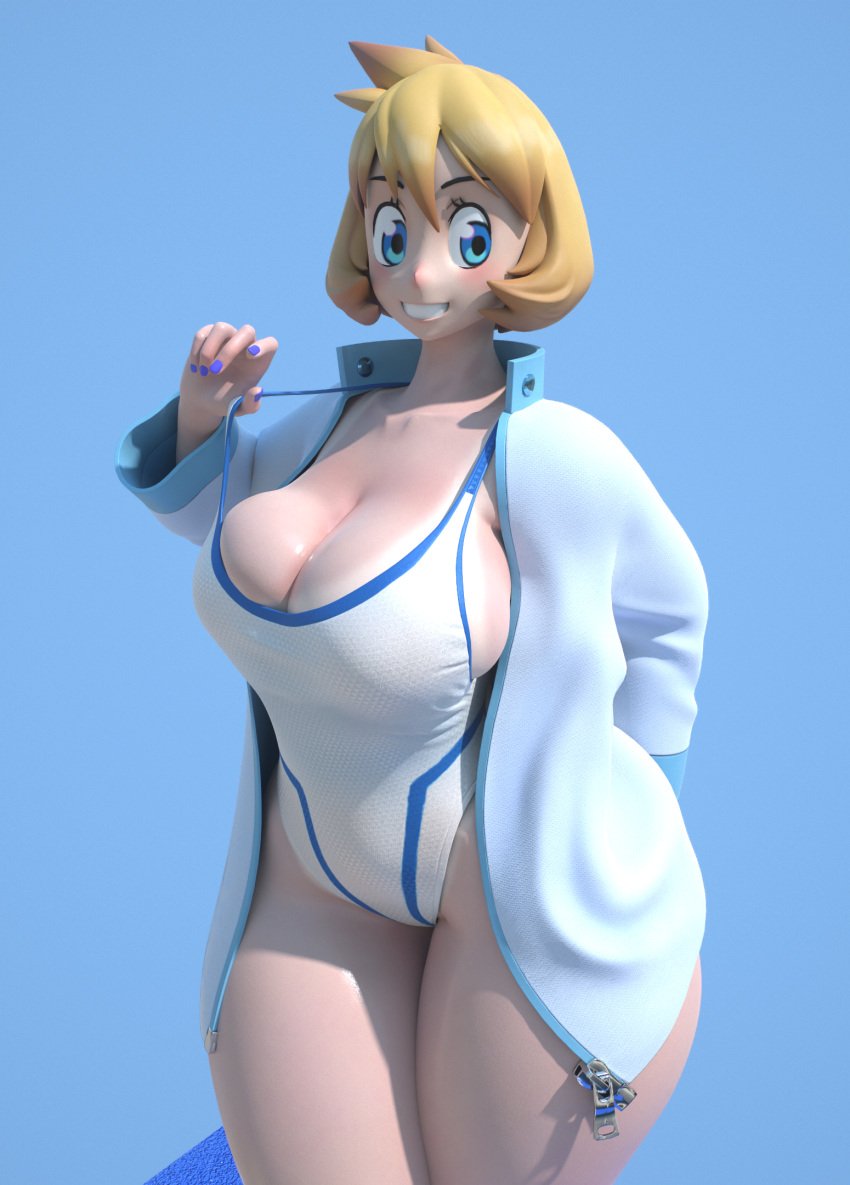 3d alternate_breast_size big_breasts breasts clothing competition_swimsuit cowboy_shot curvaceous female game_freak high_resolution hips huge_breasts kasumi_(pokemon) large_breasts legs misty_(pokemon) muscle nintendo one-piece_swimsuit orange_hair pokemon pokemon_(game) pokemon_gsc pokemon_hgss simple_background smile solo standing swimsuit tank_suit usukeninja white_swimsuit wide_hips