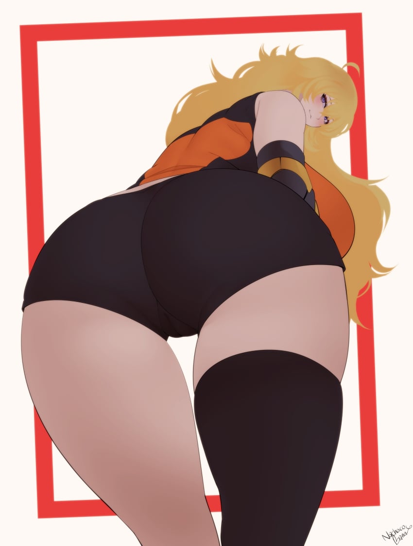 1girls 2022 ass big_ass female female_only gym_uniform looking_at_viewer looking_back nachocobana rwby solo yang_xiao_long