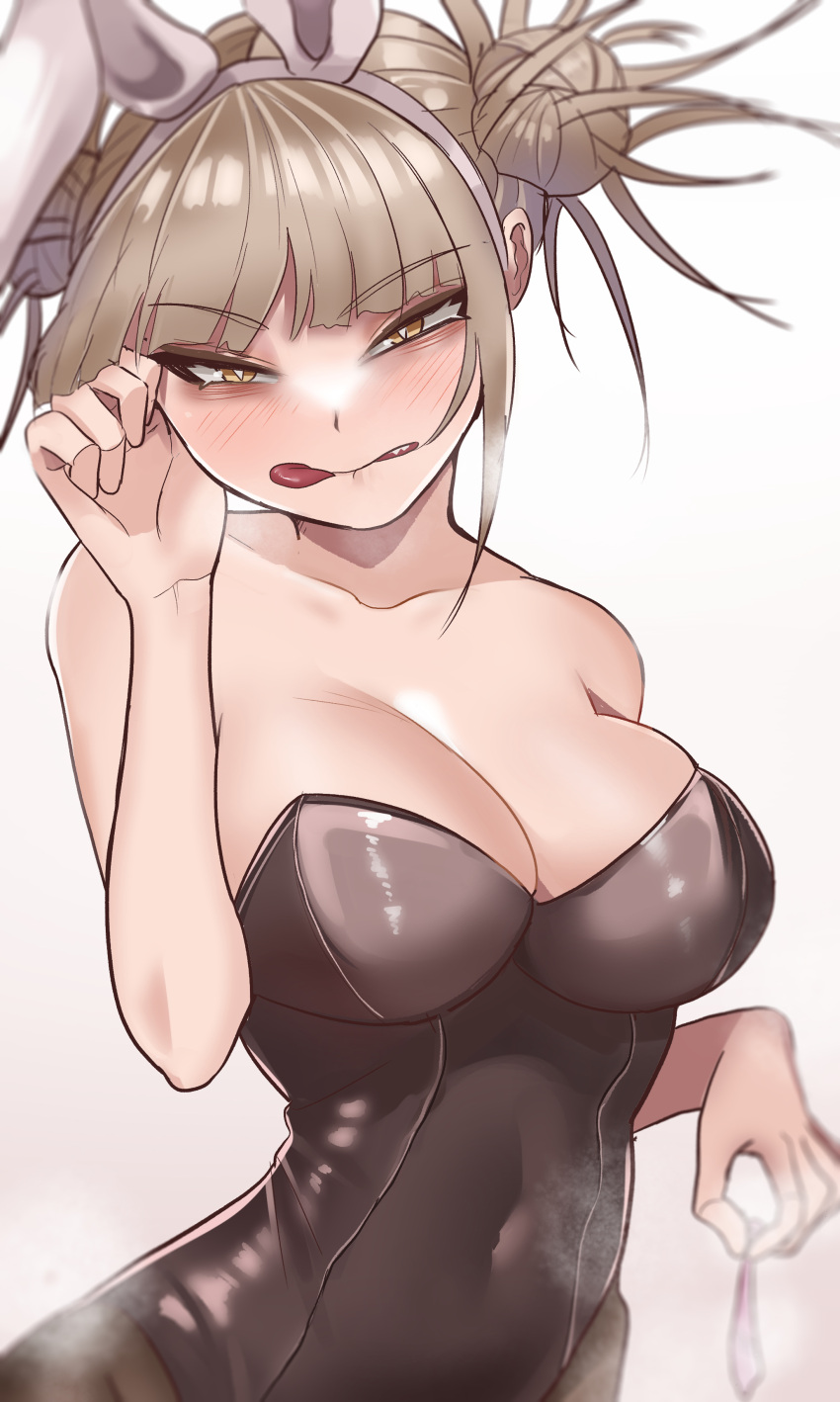 big_breasts blush breasts bunny_ears bunny_girl bunnysuit himiko_toga my_hero_academia sharp_teeth shiny_clothes shiny_hair shiny_skin skin_tight skindentation skinny slender_waist sticking_out_tongue tongue_out zd_(pixiv6210083) zx623723