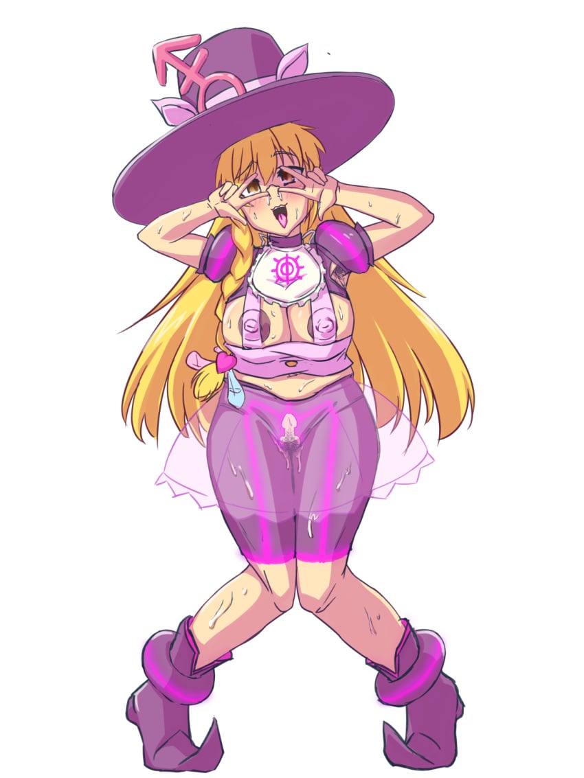 bimbo bimbofication brainwashing breast_expansion covered_nipples female identity_death kakikorori large_breasts marisa_kirisame nipples pachimono plump post_transformation thigh_expansion touhou transformation witch