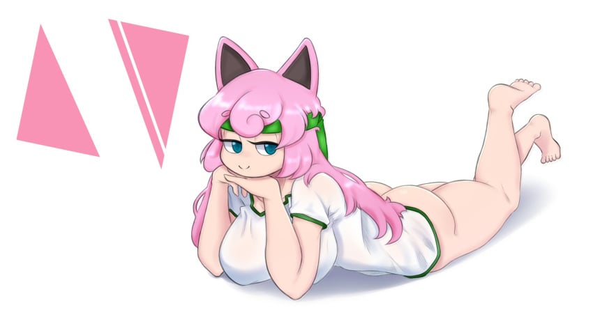 big_breasts blue_eyes colagirl female female_focus female_only gym_uniform headband jigglypuff jigglypuff_girl looking_at_viewer pink_hair pokemon pokemon_(species) smile smiling tagme