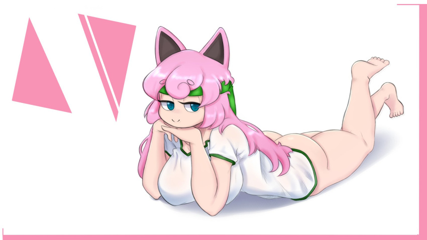 big_breasts blue_eyes colagirl female female_focus female_only gym_uniform headband jigglypuff jigglypuff_girl looking_at_viewer pink_hair pokemon pokemon_(species) smile smiling tagme