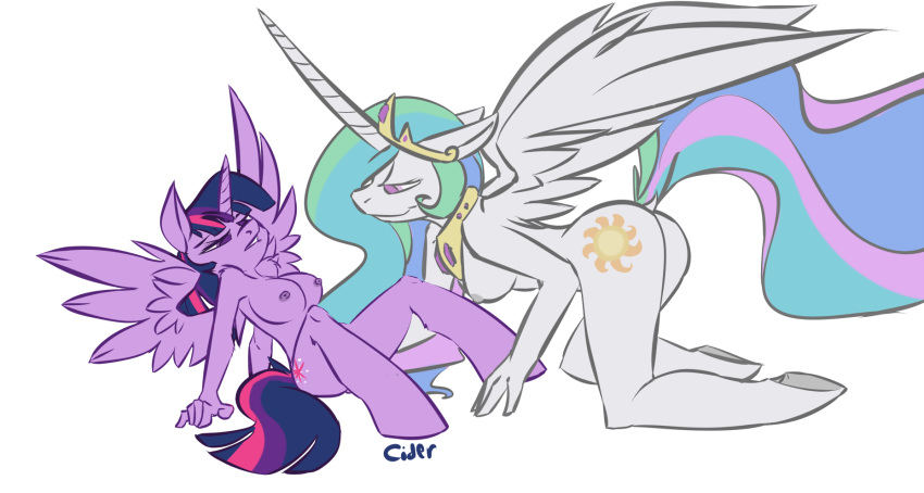 alicorn anthro breasts cider crown cutie_mark equine female friendship_is_magic hair horn horse my_little_pony princess_celestia_(mlp) twilight_sparkle_(mlp) wings