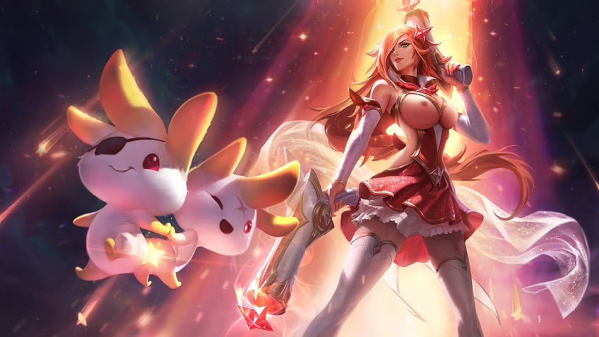 1girls areola areolae boobs breasts dress exposed_breasts exposed_nipples female female_only gun league_of_legends miss_fortune mostly_clothed nipples red_dress red_hair riot_games skirt solo solo_female star_guardian_miss_fortune star_guardian_series tagme wallpaper weapon weapon_over_shoulder weapons