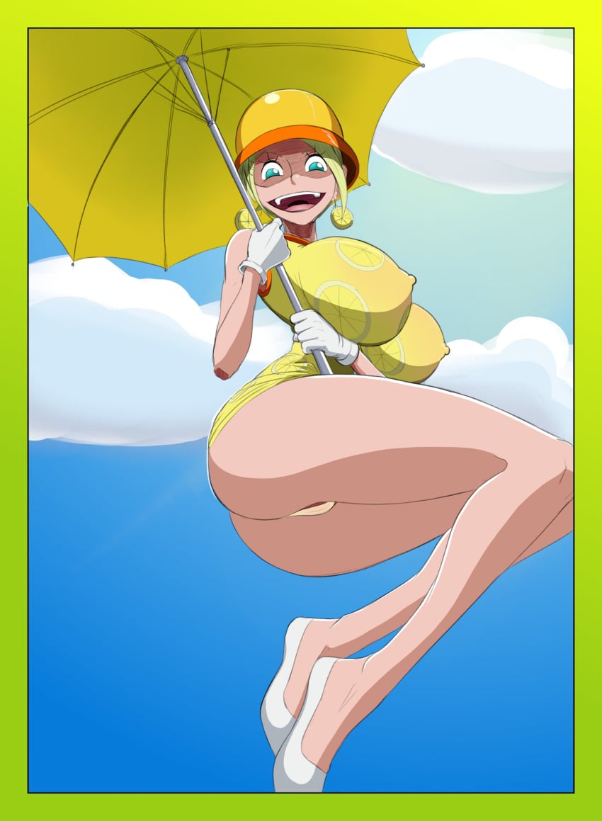 1girls anythinggoes female female_only flats flying mikita_(one_piece) miss_valentine one_piece smug solo upskirt