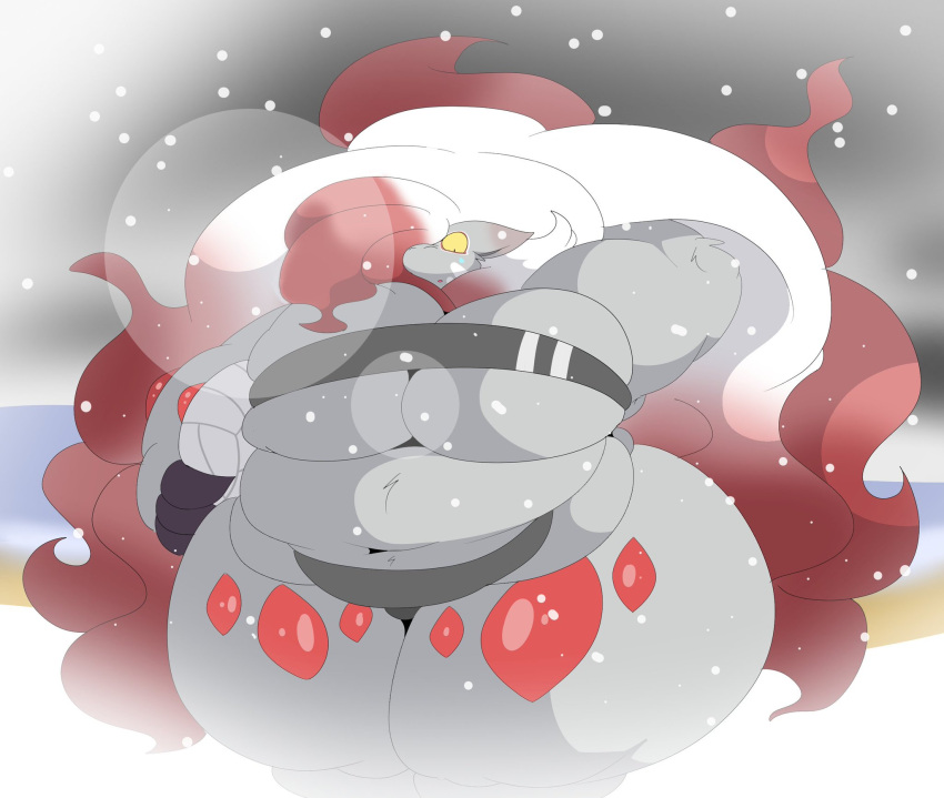 castdraws_(artist) cold_setting female furry gris_swimsuit hisuian_zoroark huge_breasts hyper hyper_fat nintendo pokemon pokemon_(species) pokemon_legends:_arceus snow solo tagme thick_thighs zoroark