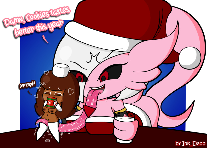 2girls ahe_gao anthro big_breasts bodily_fluids breasts brown_body brown_hair brown_nipples christmas christmas_clothing clothed cocoa_cookie cookie cookie_run cookie_run_kingdom crossover cunnilingus dark-skinned_female dark_skin female female_only food gardevoir holding_coffe_cup holding_coffe_mug holding_mug humanoid ink_dann long_tongue majinvoir multiple_girls nintendo nipples no_panties not_furry nude open_mouth pink_body pink_skin pokémon_(species) pokemon pokemon_(species) pupilless_eyes saliva simple_background smile submissive thick_thighs tongue_out white_hair