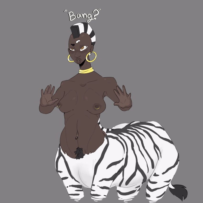 centaur dark_skin equid_taur female nipples piercing question saltiest_master taur text zebra zebra_taur