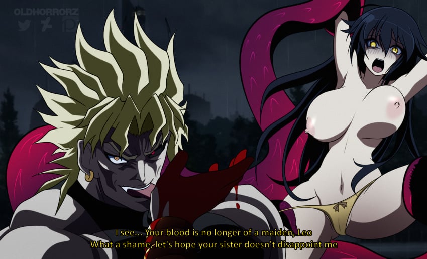 2021 big_breasts black_hair black_sclera blonde_hair blood blood_stain bloody_hand bloody_hands blush breast_grab breasts crossover crossover_pairing curvy_female dio_brando female ghoul hand_lick huge_breasts hyoki_(senran_kagura) imouto interracial jojo's_bizarre_adventure kagune large_breasts leo_(senran_kagura) licking_hand lingerie lingerie_only meme muscular muscular_male nightmare_husbando oldhorrorz panties panties_removed purple_eyes red_eyes self_upload senran_kagura senran_kagura_(series) senran_kagura_new_wave senran_kagura_peach_beach_splash sister sisters stardust_crusaders stardust_crusaders_(ova) tentacle tentacle_grab thin_arms tokyo_ghoul vampire yellow_eyes yellow_panties