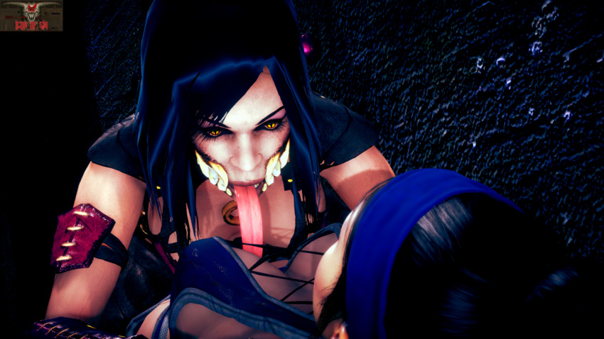 2girls 3d athletic_female black_hair breasts catfight clone clonecest edenian female female_only fight hd icon_of_sin_(artist) interspecies kitana kiteena licking long_tongue mileena monster_girl mortal_kombat mortal_kombat_11 mortal_kombat_x ninja pinned_down selfcest sexfight short_hair sibling_incest sibling_rivalry sisters tarkatan teeth yuri