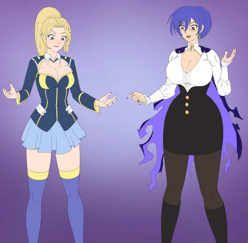 2022 2girls glasses glynda_goodwitch kurokami_medaka life_swap looking_at_self medaka_box pantyhose rwby saturnxart sfw thighhighs