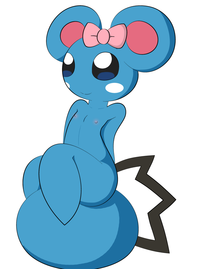 anthro anthrofied azurill blue_fur blush blush_stickers bow dreameclipsewolf female flat_chest fur furry nintendo pokémon_(species) pokemon pokemon_gsc smile solo tail thick_thighs transparent_background