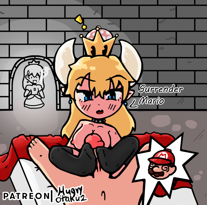 absurdres blonde_hair blue_eyes bowsette commission fanart feet female footjob highres hungryotaku2 mario mario_(series) new_super_mario_bros._u_deluxe nintendo princess_peach self_upload super_mario_bros.