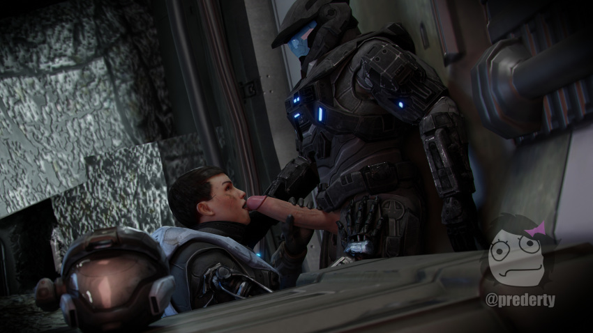 1boy 1girls 3d big_penis black_hair blender blowjob catherine-b320 faceless_male female female_spartan_(halo) halo_(series) halo_reach helmet helmet_removed kat-b320 kneeling looking_at_partner male noble_six on_knees power_armor power_suit prederty scar scars scars_on_face short_hair spartan_(halo) spartan_iii_(halo)