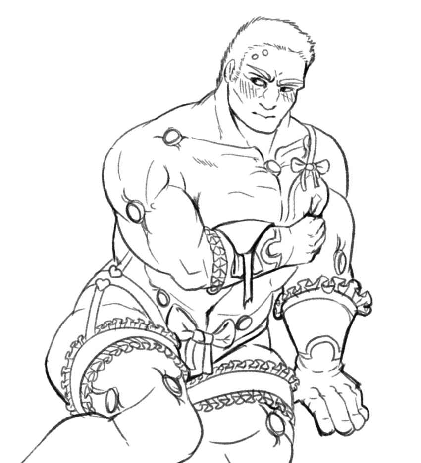 1boy adeptus_astartes bara bara_tiddies bara_tits black_carapace blush bra crossdressing garter_belt garter_straps imperium_of_man lewdbees_(artist) lingerie male_focus male_lingerie muscular muscular_male panties sketch solo_male space_marine stockings ultramarines wardrobe_malfunction warhammer_(franchise) warhammer_40k