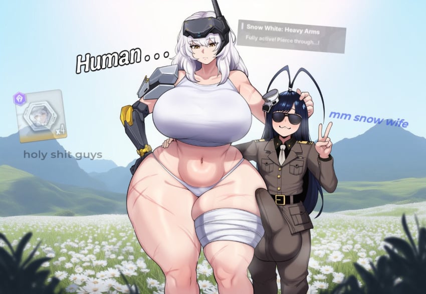 1futa 2d 2girls ai_generated antenna_hair ass balls bandaged_arm bandages belt big_ass big_balls big_breasts big_butt big_cock big_penis big_testicles big_thighs bigger_female bleach blue_hair breasts bulge bulge_through_clothing bulge_under_clothes closed_mouth cock curvy english english_text erection erection_under_clothes female field flat_chest flat_chested flower flower_field futa/female futa_with_female futanari gigantic_balls gigantic_testicles gigigens giselle_gewelle goddess_of_victory:_nikke goggles hand_on_another's_head hand_on_own_hip head-mounted_display height_difference huge_ass huge_balls huge_breasts huge_butt huge_cock huge_testicles huge_thighs jacket large_ass large_balls large_breasts large_butt large_cock large_penis large_testicles large_thighs larger_female long_hair looking_at_viewer massive_balls massive_breasts massive_cock massive_penis massive_testicles mechanical_arms military military_jacket military_uniform mountain mountainous_horizon navel necktie nikke outdoors panties penis penis_bulge prosthesis prosthetic_arm scar scar_on_leg scar_on_stomach shirt shorter_futa single_mechanical_arm size_difference small_but_hung smaller_futa smile snow_white_(nikke) standing steam sunglasses taller_female testicles text thick_ass thick_butt thick_cock thick_penis thick_thighs thighs underwear uniform v white_hair white_necktie white_panties wide_hips yellow_eyes