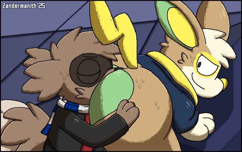 2025 2d_animation anal animated anthro artist_name ass big_butt blinking bottomless bottomless_anthro bottomless_male breath brown_body brown_fur closed_eyes clothed clothed_anthro clothed_male clothing dated digital_media_(artwork) duo ellipsis fur generation_3_pokemon generation_8_pokemon green_body green_fur hand_on_butt head_tuft hi_res looking_at_another looking_back looking_back_at_another male male_focus nintendo oral pattern_clothing pattern_scarf pixel_(artwork) pixel_animation pokemon pokemon_(species) raised_tail rimjob rimming scarf sex smile striped_clothing striped_scarf stripes tail tan_body tan_fur text tuft white_body white_fur yamper yellow_body yellow_fur zandermanith zigzagoon