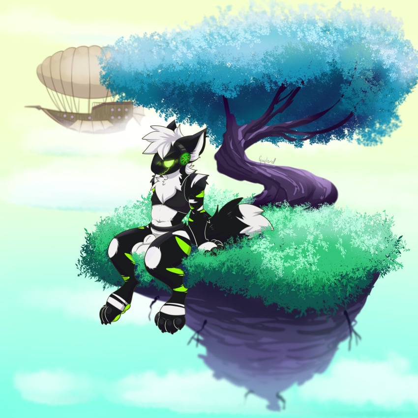 1:1 2_knots 2_penises absurd_res animal_genitalia anthro anus ass balls big_balls bing_(toaster_bing) diphallism fully_sheathed gaylord_(artist) genitals green_penis hi_res knot knotted_penis machine male male_focus male_only multi_genitalia multi_penis pawpads paws penis presenting presenting_balls protogen sheath solo vertical_diphallism