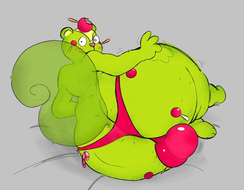 2026 anthro apple ass ball_bulge big_butt blush blush_lines candy candy_apple candy_cane clothed clothing dessert digital_drawing_(artwork) digital_media_(artwork) english_description food fruit fur green_body green_fur happy_tree_friends heart_nose heart_symbol lollipop looking_back lying male mammal nutty_(htf) ogilenuj on_side patting_butt plant red_clothing red_thong red_underwear rodent sciurid solo squirrel tail thong thong_only topless tree_squirrel underwear underwear_only