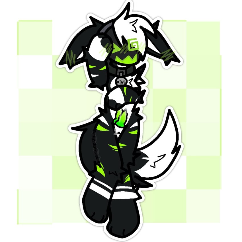 1:1 2_knots 2_penises anthro ass balls bing_(toaster_bing) bodily_fluids diphallism dripping emo.guts genital_fluids genitals green_penis hi_res knot knotted_penis machine male multi_genitalia multi_penis pawpads paws penis precum precum_drip presenting presenting_balls solo vertical_diphallism