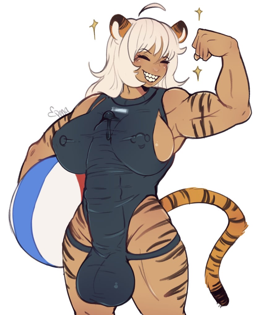 1futa 2021 animal_ears arms_up autopaizuri autopaizuri_under_clothes balls beach_ball big_balls big_breasts big_penis breasts bulge casual_autopaizuri cat_ears catgirl clothed clothing dark-skinned_futanari dark_skin erection erection_under_clothes flexing furry futa_only futanari horsecock huge_balls huge_cock humanoid kemonomimi muscular muscular_futanari nipple_bulge nipple_piercing nipples nipples_visible_through_clothing one-piece_swimsuit paizuri paizuri_under_clothes partially_clothed pengudraws penis piercing precum precum_through_clothing short_hair sideboob smile solo standing swimsuit thick_thighs tiger_ears tiger_girl white_hair zertia_amurova